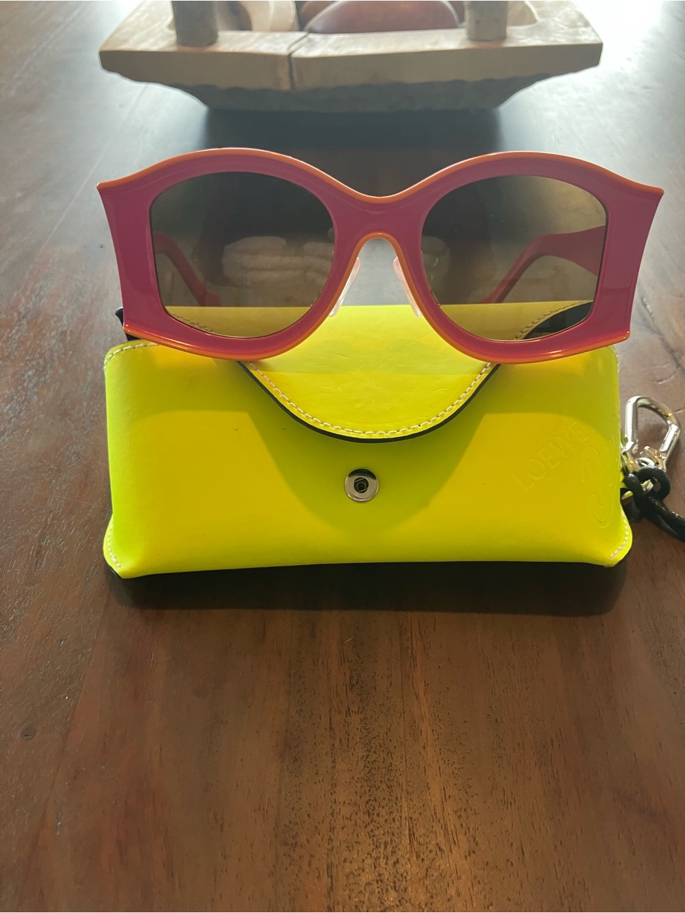 LOEWE SUNGLASSES PINK AND ORANGE TRIM WITH CASE